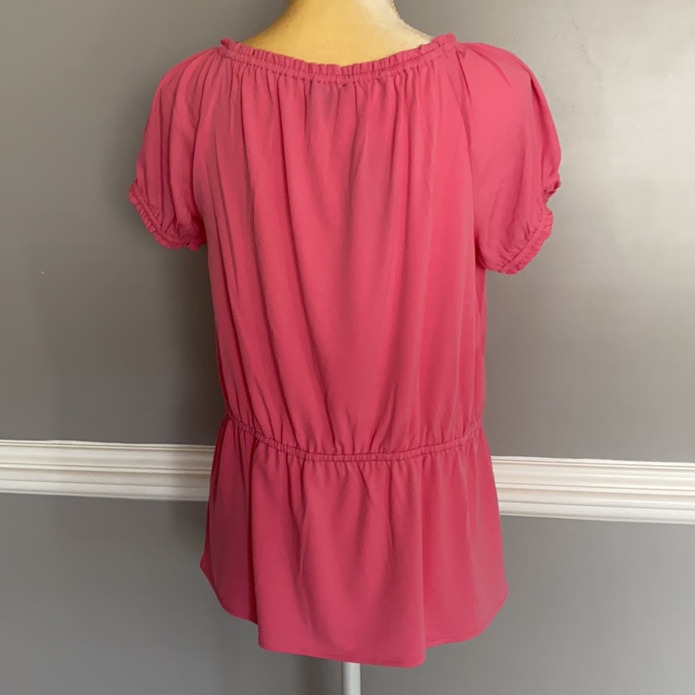 Ann Taylor Petite Mixed Media Tie Waist Top Small Petite - Picture 6 of 11